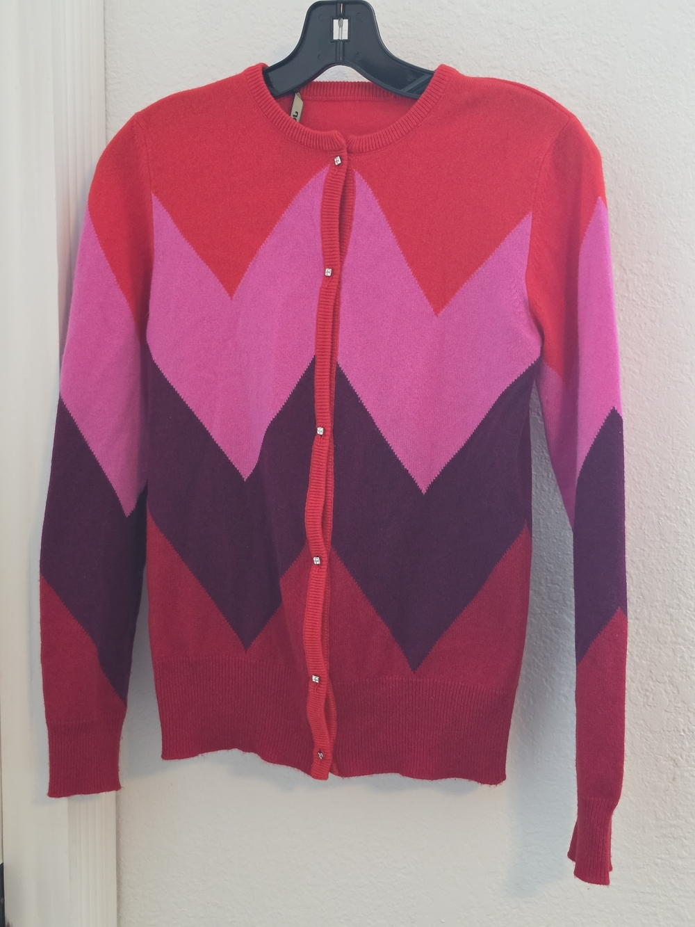Chevron Colorblock Button-Front Cardigan - Red, Pink & Purple * Needs Repair*